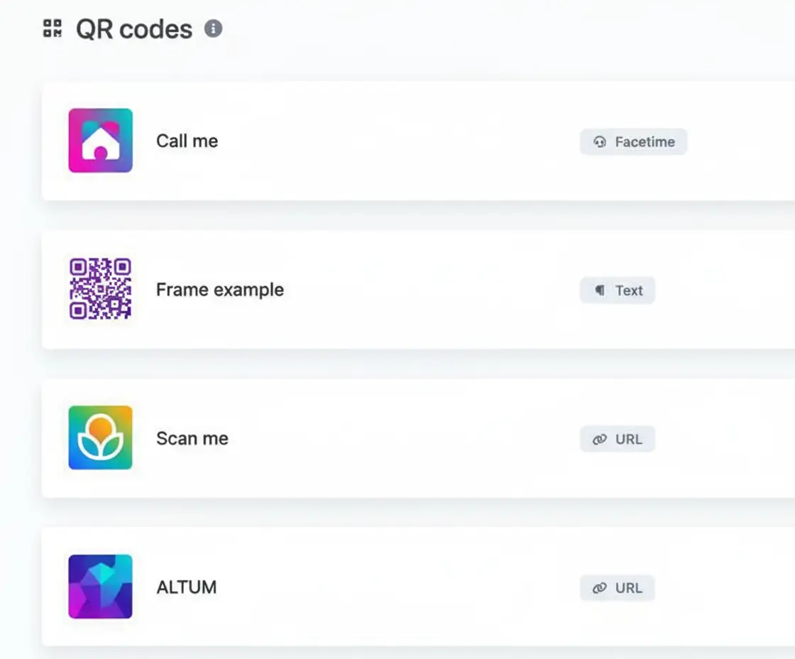 Screenshot of the app QR code system page